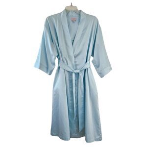 Cabernet by Sleep Sense Robe Womens Medium Blue Wrap Silky Kimono Attached Belt
